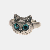 Genuine 925 Sterling Silver Cat Head Ring Ladies Girl Lovers Retro Animal Adjustable Ring Jewelry Gift