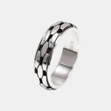 Real S925 Sterling Silver Spinner Rings Irregular Chain Design Retro Punk Style For Men Rotatable Index Finger Ring