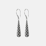 Wholesale Silver Jewelry S925 Sterling Silver Retro Ethnic Fish Scale Pattern Black Agate Long Face-shaped Earrings Women