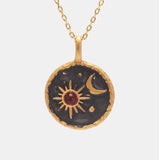 Real 925 Sterling Silver Moon and Sun Pendant Necklace Gold Vermeil with Natural Garnet Stone Sweet Romance Gift