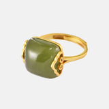 Wholesale Silver Jewelry S925 Sterling Silver Gilt Ethnic Style Natural Hetian Jade Wishful Open Ring Women Ring