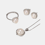 925 Sterling Silver Natural Pearl Women's Jewelry Set Elegant and Beautiful Pure Silver Earrings and Pendant Necklace Rings