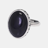 Vintage 925 Sterling Silver Rings Black Stone for Men and Women Oval Natural Agate Opening Type Fine Jewelry