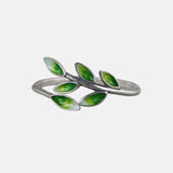 Real 925 Sterling Silver Green Enamel Leaf Ring Adjustable Ring Elegant Fine Jewelry For Women Party Accessories