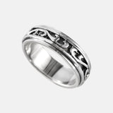 S925 Sterling Silver Retro Tang Grass Pattern Hollow Rotatable Ring Fashion Men's Silver Jewelry