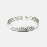 990 Sterling Silver Lotus Heart Sutra Bangles for Couples Men and Women Open Type Wide Silver Bracelets Bangles Couple Jewelry