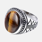 Genuine Solid Men's Ring Silver s925 Retro Vintage Turkey Rings With Natural Tiger Eye Stones Turkish Jewelry 925 Silver Jewelry