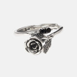 Real 925 Sterling Silver Jewelry Rose Flower Rings For Women With Black Zircon Stone Adjustable Wedding Rings For Women