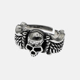 Sterling Silver 925 Punk Hip Hop Style Jewelry Ring Personality Wing and Skull Shape Opening Resizable Ring Valentine's Day Gift