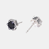 Men's and Women's Sterling Silver Earrings with Simple Design, Smooth and Flat Hexagram Natural Black Agate Fine Jewelry