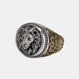 925 Sterling Silver Lion Ring for Men Vintage Pattern Adjustable Steam Punk Fine Jewelry