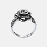 Real 925 Sterling Silver Rose Rings for Women Marcasite Setting Opening Type Rings Retro Antique Style