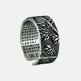 999 Sterling Silver Jewelry Mens Rings 10mm Bamboo Heart Sutra Scriptures Engraved Opening Type Adjustable Size