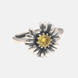 Daisy Open Ring for Women Sterling Silver S925 Thai Silver Vintage Inlaid Yellow Zircon Flower Shape Female Ring  Jewelry