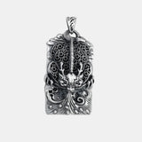 999 Sterling Silver Men's Vintage Auspicious Cloud Square Pendant Carved Dragon and Phoenix Vintage Punk Rock Lucky  Jewelry