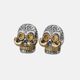 S925 Sterling Silver Vintage Thai Silver Fashion Earrings for Men and Women Long Bearded Skull Earrings Retro Punk Style Jewelry