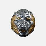 Real S925 Sterling Silver Vintage Thai Silver Ring for Men Open Hip Hop Rock Style Tiger Head Silver Copper Combined Jewelry