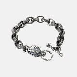 Real 925 Sterling Silver Viking Dragon Bracelet Punk Cool Handcrafted Jewelry with Toggle Safety Clasp