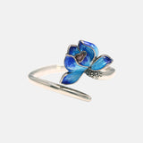 Real 925 Sterling Silver Lotus Open Rings for Women Enameling Flower Finger Ring Resizable Fine Jewelry