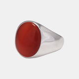 S925 Sterling Silver Natural Stone Rings for Men Red Black Color Agate Turkish Handmade Jewelry Luxury Ring Smooth Simple Design