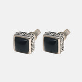 S925 Sterling Silver Vintage Craft Black Agatestud Earrings Women Simple Square Zircon Earrings Thai Silver Jewelry