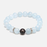 Natural Aquamarine Beads Bracelet with Lotus Finger Meditation Sandalwood Bead 925 Sterling Silver Accessories Men and Women