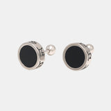 Genuine Mantra Sterling Silver Stud Earrings for Men and Women Simple Design Smooth Flat Natural Black Onyx