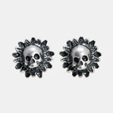 Real 925 Sterling Silver Skeleton Earrings For Women Sunflower Shape Gothic Punk Style