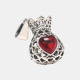 925 Sterling Silver Hollow Love Heart Garnet Purse Pendant Ladies Necklace Simple Jewelry