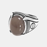 Guaranteed S925 Silver Turkish Wedding Rings for Men with Oval Original Agate Stone Antique Punk Male Jewelry