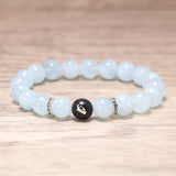 Natural Aquamarine Beads Bracelet with Lotus Finger Meditation Sandalwood Bead 925 Sterling Silver Accessories Men and Women