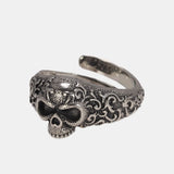 Gothic Punk Skull Rings For Men And Women 925 Sterling Silver Jewelry Resizable Vintage Flower Engraved Skeleton Finger Band