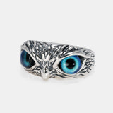 Real 925 Sterling Silver Demon Eye Owl Ring For Women Girl Lovers Retro Animal Open Adjustable Ring Statement Ring Jewelry Gift