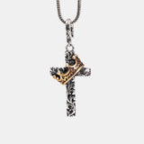 925 Sterling Silver Jesus Cross Pendant Necklace Flower Carving Gold Crown Hip Hop Retro Skull Personalized Sweater Chain