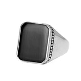 Real Solid 925 Sterling Silver Ring Simple For Men With Black Square Flat Gel Stone High Polishing Middle East Turkish Jewelry