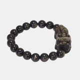 Natural Obsidian Beads Bracelet Gold Color Energy Stone Hand String Pixiu Lucky Brave Troops Women Men Jewelry