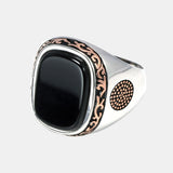 Real Pure Mens Rings Silver s925 Retro Vintage Turkish Rings For Men With Natural Black Onyx Stones Turkey Jewelry