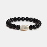 8mm Natural Stone Obsidian Tiger Eye Bracelet 999 Sterling Silver Irregular Shape Aerolite Charm Hand Beaded Feng Shui Bracelet