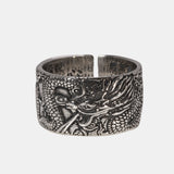 Real 925 Pure Silver Mens Biker Rings With Flying Dragon Vintage Punk Style Heart Sutra Engraved Buddhism Animal Jewelry