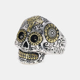 Real Solid 925 Sterling Silver Sugar Skull Rings For Men Mexican Rings Retro Gold Color Cross Sun Flower Engraved Punk Jewelry