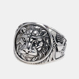 Solid 925 Sterling Silver Mens Lion Ring Vintage Steampunk Retro Biker Rings For Men Trees Deers Engraved Male Jewelry