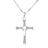 Fast and Furious Cross Pendant Necklace for Men S925 Sterling Silver Inlaid Zircon Rotatable Fashion Punk Rock Style