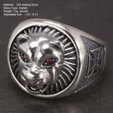 Real S925 Sterling Silver Jewelry Thai Silver Men's Personalized Lion Ring with Red Eyes The Crusades Totemism Jewelry Resizable