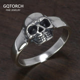S925 Sterling Silver Vintage Skeleton Ring for Men Skull Punk Hip Hop Rock Ring Retro Simple Style Jewelry