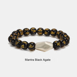 8mm Natural Stone Obsidian Tiger Eye Bracelet 999 Sterling Silver Irregular Shape Aerolite Charm Hand Beaded Feng Shui Bracelet