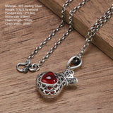 925 Sterling Silver Hollow Love Heart Garnet Purse Pendant Ladies Necklace Simple Jewelry