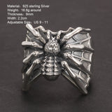 S925 Sterling Silver Animal Spider Ring Retro Punk Exaggerated Wide Men's Rock Adjustable Biker Band Fine Jewelry Gift