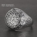 Real Solid 925 Sterling Silver Jewelry Vintage Buddha Six Words' Mantra Rings For Women And Men Bijouterie Fine