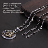 Real 925 Sterling Silver Lion Head Round Pendant Necklace for Men Brass (Yellow Part) Animal Punk Jewelry