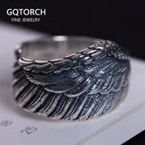 Genuine 925 Sterling Silver Biker Rings For Men And Women Vintage Thai Silver Feather Rings Resizable Punk Jewelry